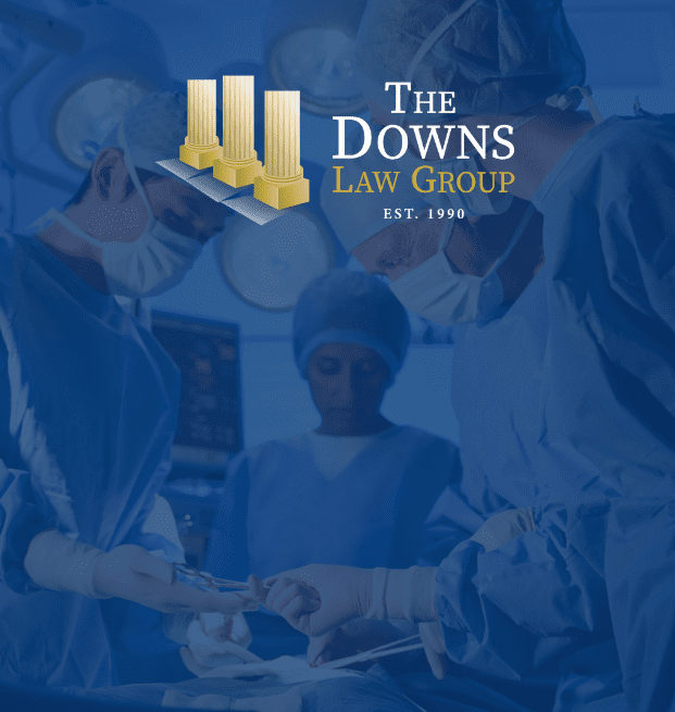 Image Of Doctors In An Operating Room With The Logo Of 'The Downs Law Group' Which Is A Medical Malpractice Firm In Miami