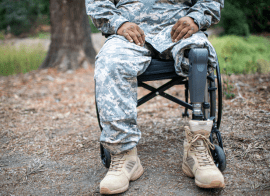 Military Veteran Pictured Sitting In Wheelchair With Amputated Leg No Longer Able To Stand