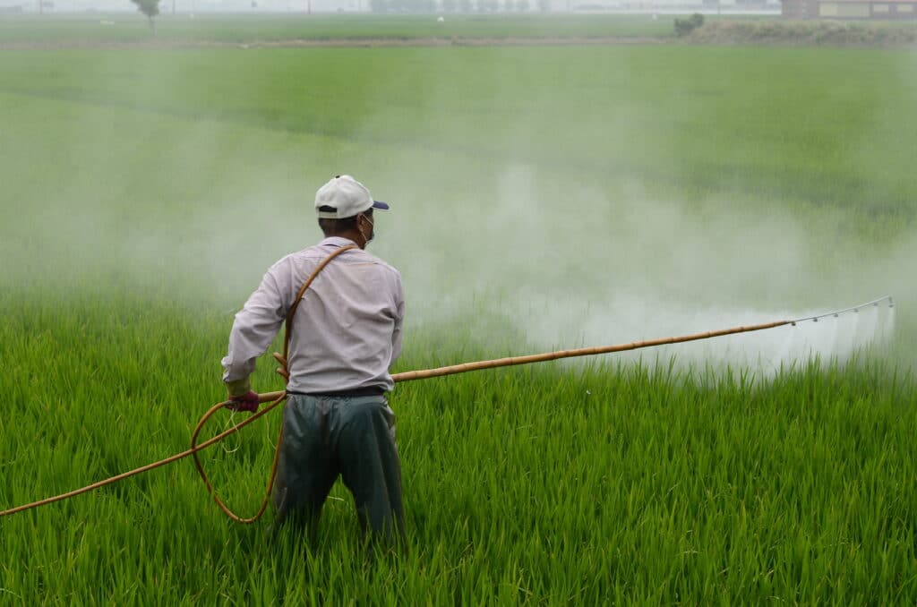 Paraquat sprayer being exposes to harmful chemicals