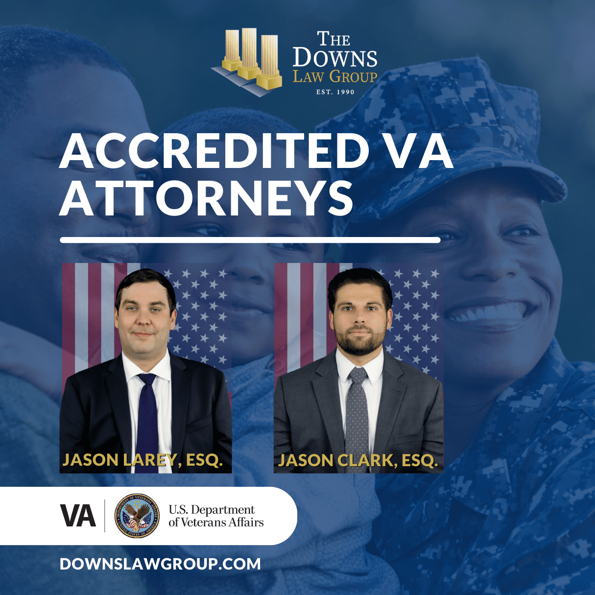 Photo of Jason Clark and Jason Larey announcing they are accredited VA attorneys
