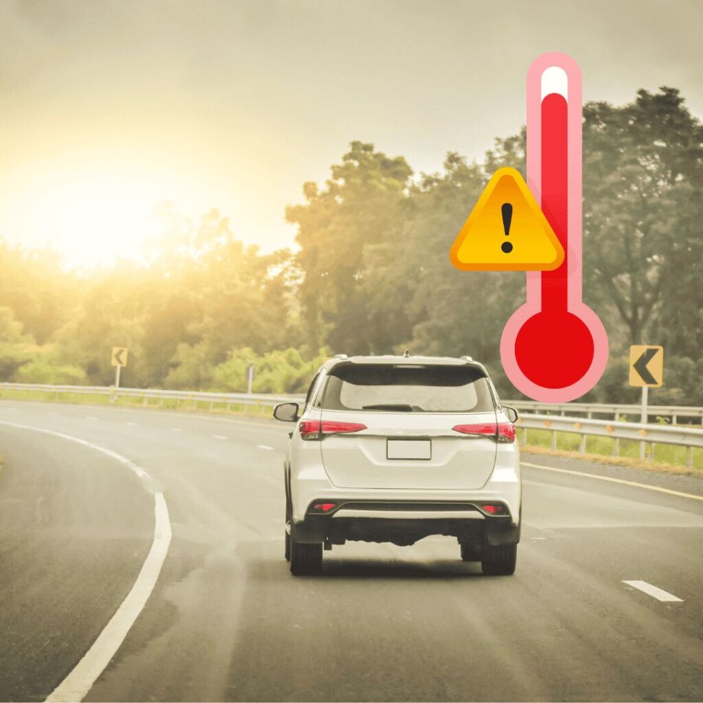 Vehicle On Florida Highway With Extreme Heat On Road Showing Hot Temperature Gauge Leading To Car Accident