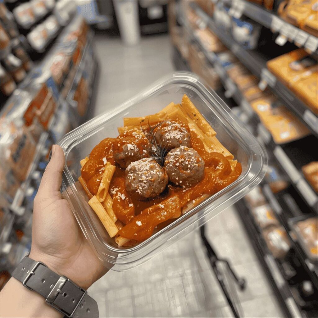 Shopper In Grocery Store With Ready Made Pasta From Listeria Outbreak Pending Lawsuit Against Walmart, Kroger, Trader Joes, And Albertsons